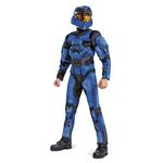 Disguise Halo Spartan Costume, Official Halo Blue Full Spartan Armor Muscle Jumpsuit and Mask, Kids Small (4-6)