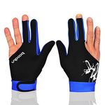 Anser M050912 Man Woman Elastic Lycra 3 Fingers Show Gloves for Billiard Shooters Carom Pool Snooker Cue Sport - Wear on the Right or Left Hand 1PCS (Blue, L)