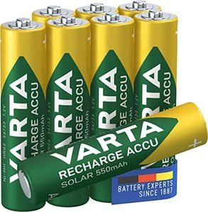 VARTA AAA Rechargeable Batteries 8 Pack Recharge Solar Battery 550mAh Ni-MH Pre-Charged Ready to Use for Solar Garden Lights