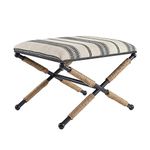 Linon Farrow Black Metal and Natural and Black Stripe Upholstered Campaign Ottoman