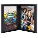 AEVETE 5x7 Picture Frames Double Hinged Wood Folding Photo Frames Vertical with Real Glass Front, Black