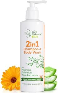 Wild Naturals Baby Eczema Shampoo & Body Wash, Gentle Eczema Body Wash for Kids with Aloe, Calendula & Manuka Honey, Tear-Free, Hypoallergenic, Natural Formula for Dry, Sensitive Skin, 8 fl oz