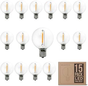 Brightech Ambience PRO Replacement LED Light Bulbs, 1 Watt LED Edison-Inspired Exposed Filaments Bulbs, G40/G45 Energy Efficient Outdoor String Lights Bulbs - 15 Pack