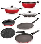 Nirlon Non-Stick Aluminium Cookware Set, 7-Pieces, Red (FT12CTKD14DKDBAPTPUP)