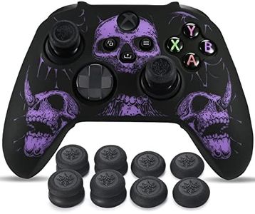 YoRHa Laser Carving Silicone Skin for Xbox Series X/S Controller x 1(Skulls Purple) with Exclusive Thumb Grips x 8