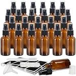 BELLE VOUS Amber Glass Misting Spray Bottles (24 Pack) - 30ml/1oz Empty Fine Mist Bottle Sprayer, Cleaning Brush, Funnel, Labels & Pen - Refillable Bottles for Essential Oils, Cleaning & Aromatherapy