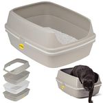 CAT CENTRE Scoopless Large Grey Open Cat Litter Tray High Sided Rim 50cm Kitten Pet Sifting Toilet Plastic Loo Pan Box Anti-Spillage Portable Easy Cleaning No Spilling Grey Collection