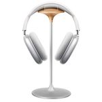 Headphone Stand, Beech Wood & Aluminium Headset Stand, Nature Beech Gaming Holder for AirPods Max, Beats, Bose, Sennheiser, Sony, Audio-Technica and More (Silver)