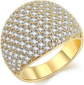 Big Gold Dome Ring - Diamond Accent Cubic Zirconia Wide Band Round Promise Wedding Statement Rings for Women (Yellow, 5)