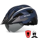 VICTGOAL Bike Helmet for Adult Men Women, Bicycle Helmet with Magnetic Goggles & Detachable Sun Visor & LED Rear Light, Mountain Bike Helmet for Cycling (L: 22.4-24 inch (57-61 cm), Navy)