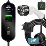 EV Charger Cable Type 2 to 3 Pin Plug, Portable UK 3 Pin EV Charger, Electric Car Charger [8/10/13/16A], 3.6KW EV Car Charger with LED Display, IP66 Waterproof, Type 2 Cable EVs and PHEV (White, 5m)