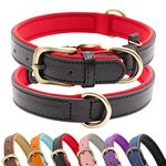 HSIGIO Padded Leather Dog Collar, Soft Breathable Adjustable Waterproof Dog Collar Leather with Durable Metal Buckle for Small Medium and Large Dogs (Large, Black/Red)