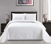 Mk Collection King/California King Over Size 118"x106" 3 pc Diamond Bedspread Bed-Cover Embossed Solid White