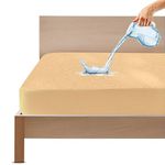 GADDA CO 100% Waterproof Premium Cotton Feel Mattress Protector Double Bed 78x72 Inch|Ultra Soft Breathable & Hypoallergenic Fitted Bed Protector Terry Cover (6.5x6 feet, Fits Upto 10 Inches, Beige)