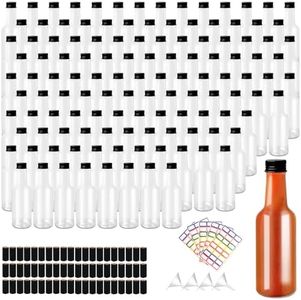LECEHIVO 120 Pcs Hot Sauce Bottles with Leak Proof Black Screw Cap Small Plastic Wine Jars Clear Bottles Empty for Kitchen Sauce Salad Dressing Syrup Juice Whiskey (5 oz)
