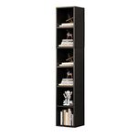 NEWSENDY 6-Tier Open Tall Skinny Bookshelf, Floor Standing Bookcase Storage Shelves, Wooden Cube Storage Shelf for Home Office, Living Room, Bedroom, Black