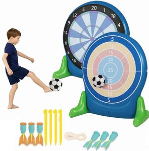 Hearthsong Jumbo 57-Inch Inflatable 2-in-1 Darts and Soccer Set with Double-Sided Scoreboard, Two Soccer Balls, Six Darts, Outdoor Play, Ages 5 and Up