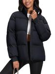 MAGCOMSEN Women's Down Jacket Short Baggy Puffer Water-resistant Coat Long Sleeve Warm Padded Outerwear with Pockets Black S