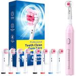 Rotating Electric Toothbrush for Adults with 8 Brush Heads (2 Types), 4 Modes Deep Clean Electric Toothbrush with Rechargeable Power and 2 Min Smart Timer Pink