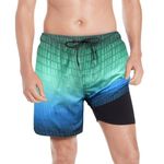 MILANKERR Men Swim Trunks Swim Shorts Bathing Suit with Compression Liner 5.5 Inch Inseam Quick Dry Surfing Stretch Board Shorts with Pockets,Green Blue,Large