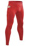 Men's Compression Pants Leggings Tights with Pockets Cool Dry Sports Baselayer Athletic Tights for Basketball Running, Red, Medium