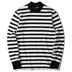 Zengjo Long Sleeve Turtle Neck Tops for Men Striped T Shirts(XS,Black&White Wide Stripe)