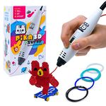 PIKA3D Super 3D PRINTING PEN - Includes 3D Pen, 4 Colors of PLA Filament Refill with Stencil Guide and User Manual, White