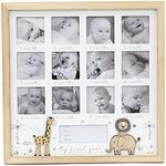 My First Year Keepsake Baby Photo Frame | Wooden Wall Mounted Newborn Baby Picture Frame | 12 Aperture New Baby Memories Photo Frame