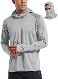 BALEAF Men's Long Sleeve Running Shirts UPF 50+ Sun Protection Hoddie with Mask Lightweight Workout Shirt Gray Size XL