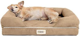 Friends Forever Small Dog Bed, Orthopedic Dog Sofa Memory Foam Mattress, Calming Dog Couch Bed, Wall Rim Pillow, Water Resistant Liner, Washable Cover, Non-Slip Bottom, Chester, Small Khaki Beige