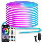 segrass 50ft LED neon Lights 24V RGB LED neon Rope Lights with Remote Control APP Control IP65 Waterproof Flexible Neon LED Strip Lights for Bedroom Room Outdoors