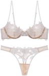 Lilosy Sexy Floral Embroidered Flower Mesh Underwire Push Up Lingerie Set, French White, Small