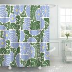 DeeCabin Boho Abstract Colorful Floral Shower Curtain, Vintage Retro Patchwork Blue Green Flower Botanical Geometric Aesthetic Groovy Bathroom Decor Shower Curtain Set with 12 Hooks, 70X70IN