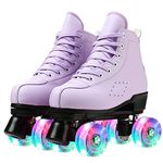 XUDREZ Roller Skates for women Double-row PU Leather Roller Skates, Shiny Roller Skates for Beginner, Indoor and Outdoor (Purple flash,37)