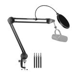 MOCKING BIRD Mic Stand for Blue Yeti Mic Scissors Boom Arm Microphone Stand with Double Layer Pop Filter Heavy duty Condenser Mike Stand for Recording Studio Compatible with Snowball