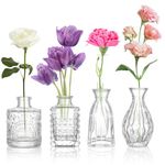 ODDMUCK Glass Bud Vase Clear Bud Vases Set of 4 for Centerpieces, Vintage Glass Flower Vases in Bulk Suitable for Weddings, Parties or Home Decoration