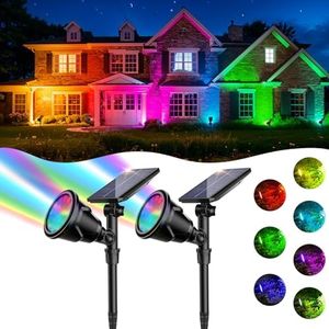 DS Lighting Outdoor Solar Spotlights, Super Bright 18 LED Security Light Waterproof Wall Lamps for Garden Landscape Patio Porch Deck Garage (7 Colors, 2 Pack)