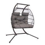 Sunnydaze Andrei Double Hanging Egg Chair with Stand - 2-Person Outdoor Egg Chair - Includes Steel Stand and Cushion - Dark Gray