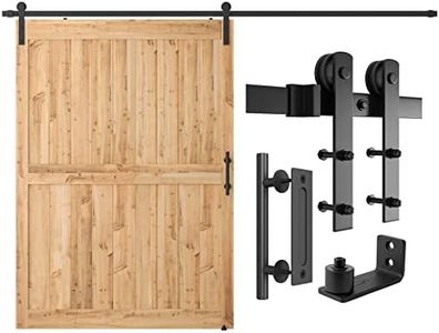 SMARTSTANDARD 10 FT Heavy Duty Sturdy Sliding Barn Door Hardware Kit, Black, (Whole Set includes 1x Pull Handle Set & 1x Floor Guide) Fit 60" Wide Door Panel (I Shape Hanger)