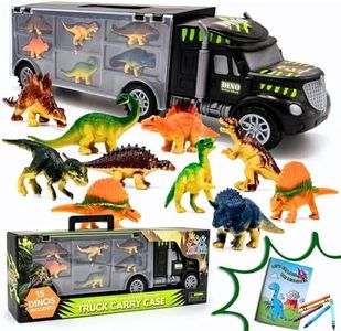 Dinosaur Toys for Kids 3-7. Dino Truck Carrier with 15 Figures + Bonus Book