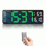 Abovsare Plastic Digital Wall Clock Large Display, 16.2 Inch Large Wall Clocks, Led Digital Clock with Remote Control/Automatic Brightness Dimmer Big Clock with Date Week Temperature (Green)