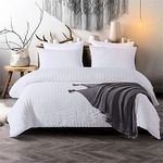 White Classic Seersucker Duvet Cover for Teens Adults Pinch Pleat Bedding Set with 2 Pillowcases Classic Puckering and Crimping Quilt Cover with Zipper Closure King Size 220×230cm