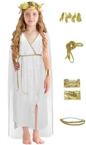 JEGERMIG Greek Costume Kids Toga Roman Goddess Athena Children Halloween Cosplay Grecian Dress Up Outfit Set