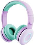 BIGGERFIVE Kids Headphones Wireless, 7 Colorful LED Lights, 50H Playtime, Mic, 85dB/94dB Volume Limited, Stereo Sound, Foldable Bluetooth Headphones for Kids Girls/School/Tablet/PC, Purple