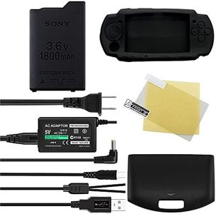 TFSeven High Capacity Replacement Sony PSP-110 Battery + AC Adapter 5V 2A Wall Travel Power Supply + Back Door Battery Cover Compatible For PSP 1000 1001 Series Accessories Kit Bundle