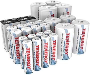 Tenergy Premium High Capacity NiMH Rechargeable Battery Combo Pack, Includes All Battery Sizes 8xAA 8xAAA 4xC 4xD 2x9V Rechargeable Batteries, 26 Pack