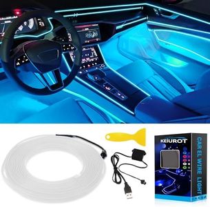 Keiurot El Wire Car Lights Neon Light for Car USB Ice Blue 5M/16Ft Car Ambient Lighting Atmosphere Car Led Interior Strip Light Sewing Edge Decoration Dashboard Lights Strip LED Trim