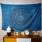 Craft Trade Cotton Tapestry Mandala Ombre Tapestry Bedspread Wall Hanging Cotton Bedsheet Asthetic Psychedelic Indian Bedspread Wall Art Décor - Blue - 54x84 Inches