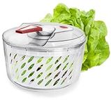 Valore Large Salad Spinner with Serving Bowl and Lid - Effortless Spinning - Lettuce Spinner, Fruit and Vegetable Washer Dryer - Easy to Clean Kitchen Essential, Red and White