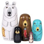 Yoption 5Pcs Russian Nesting Dolls, Handmade Wooden Cute Bear Matryoshka Dolls Set for Kids Christmas Birthday Wishing Gift (Bear Series)